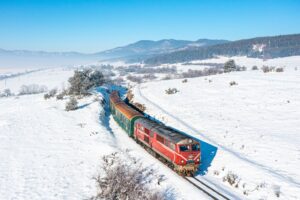 Bansko,,Bulgaria,-,Winter,2022:,Diesel,Locomotive,Pulls,A,Passenger