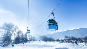 Gondola,Lift,At,Ski,Resort,In,Winter.,Pirin,Mountains.,Ropeway